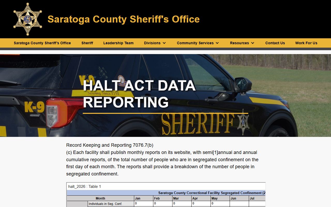 Saratoga County inmate population HALT Act reporting page