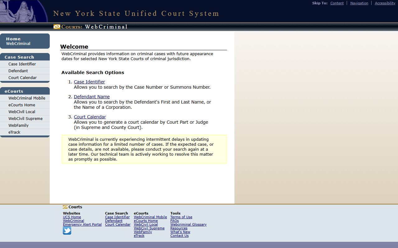 Saratoga County court records after arrest WebCriminal search portal